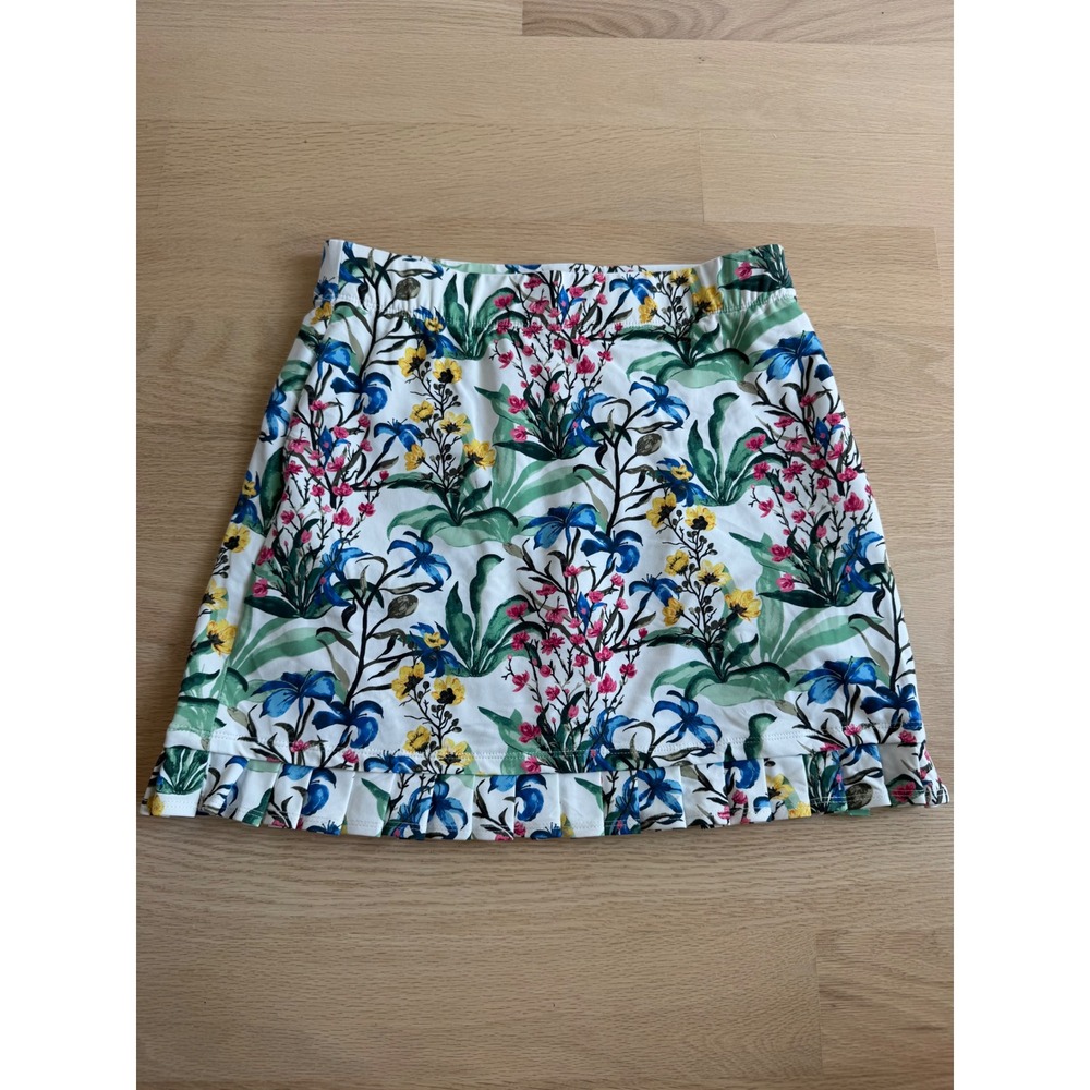 J.McLaughlin XS Floral Skort White Blue Yellow Ruffle Hem Active Golf Tennis